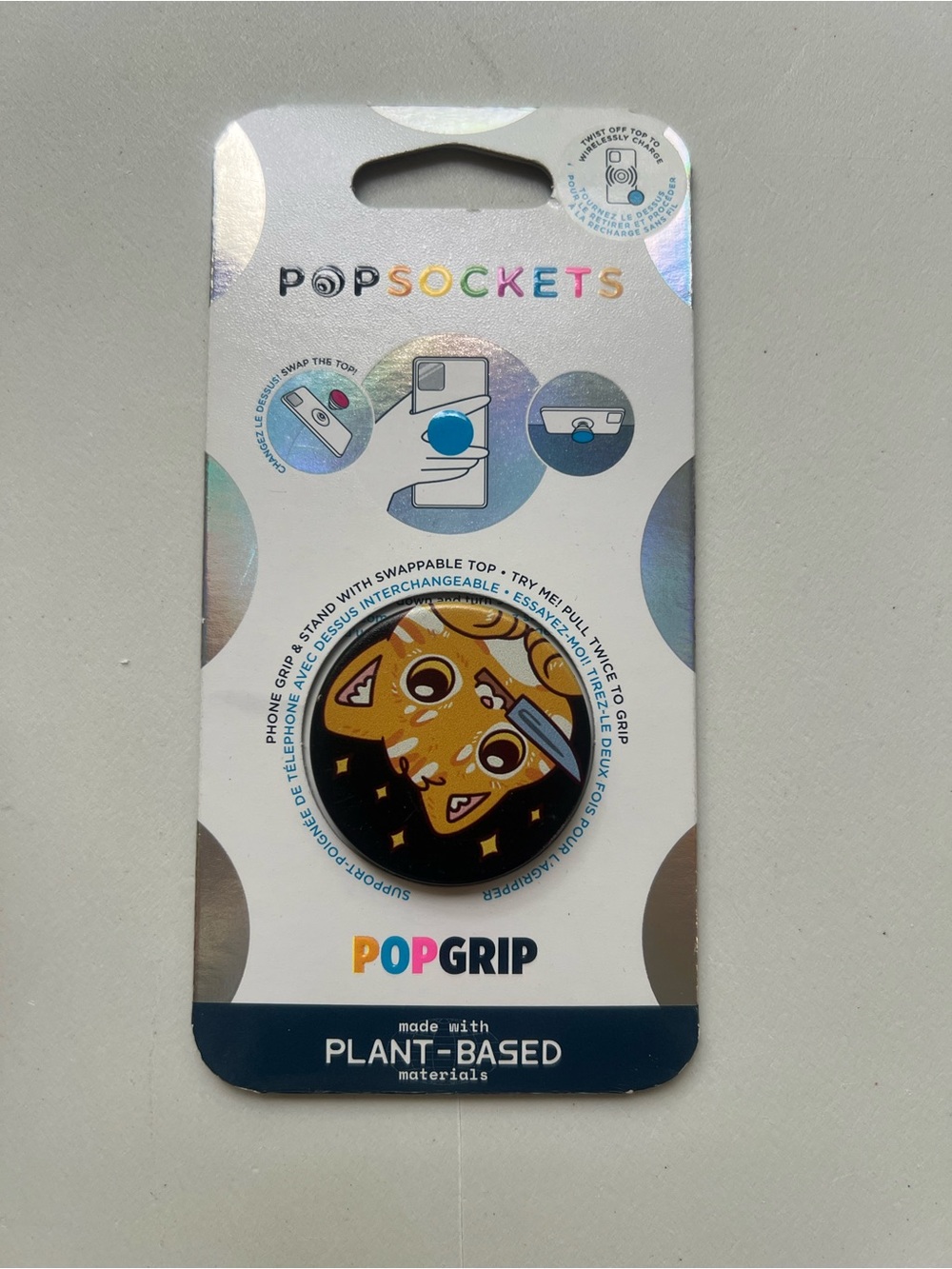 PopSocket PopGrip Kids Phone Grip with Yellow Cat Face and Black Accents